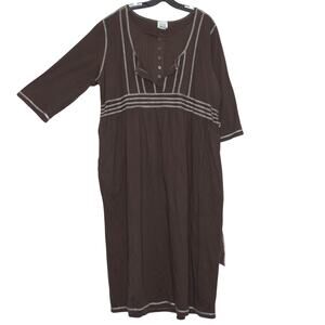 Vintage Dress 3/4 Sleeve Midi Boho Peasant Folk Cottage Prairie Hippie Brown 1X